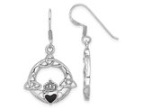 Sterling Silver Polished Claddagh Dangle Earrings with Black Onyx